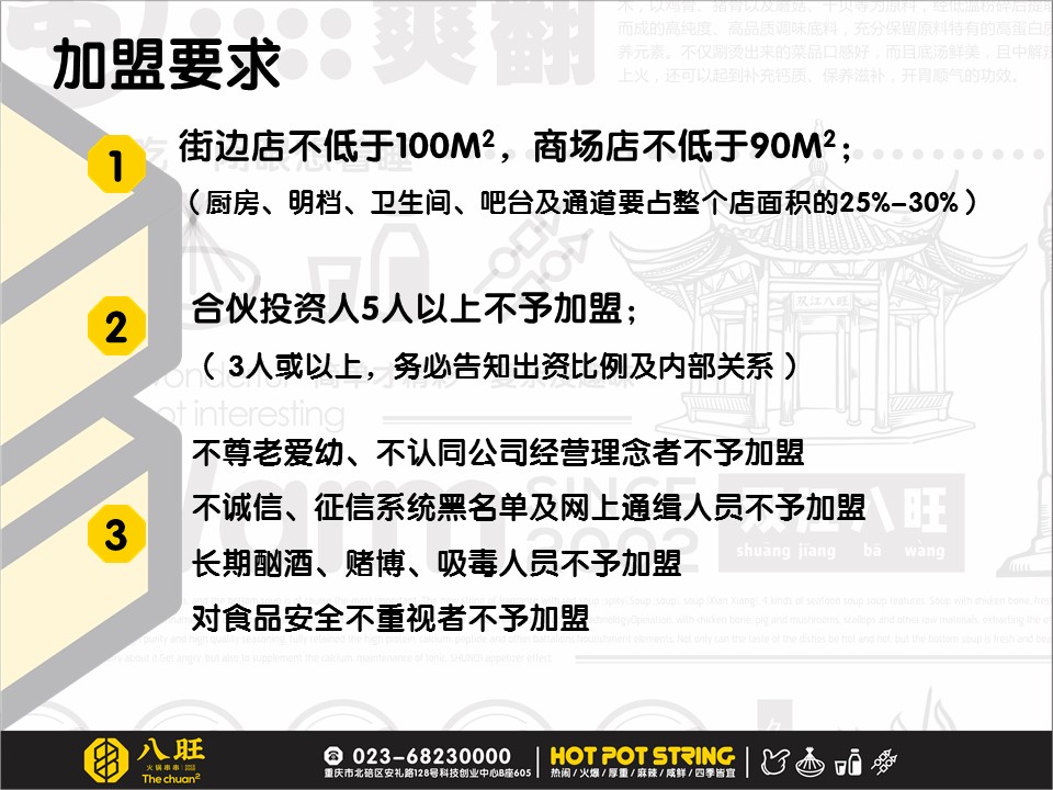 八旺加盟要求