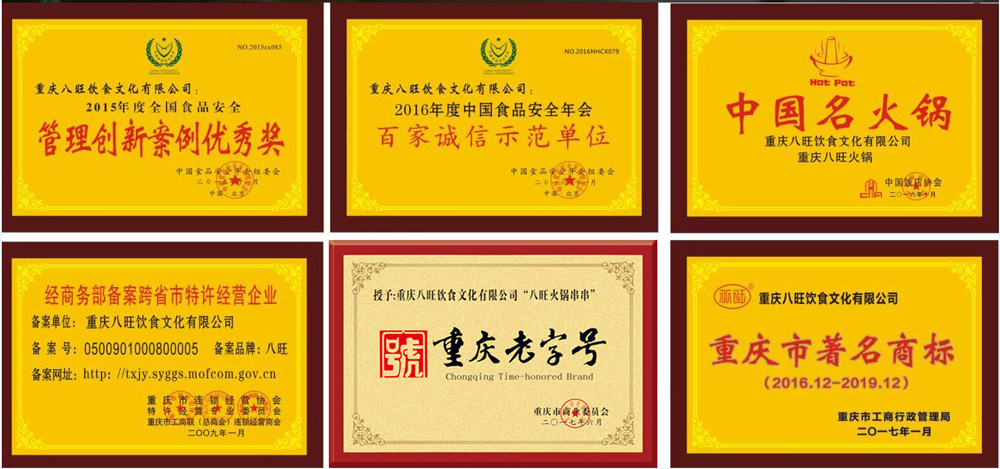 八旺公司荣誉资质